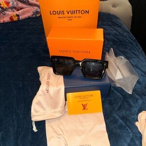 Louis Vuitton Black Square Sunglasses with Dark Lenses